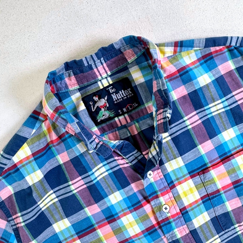 The Nutter by Chubbies Mens Large Plaid Popover Short Sleeve Shirt Made in USA